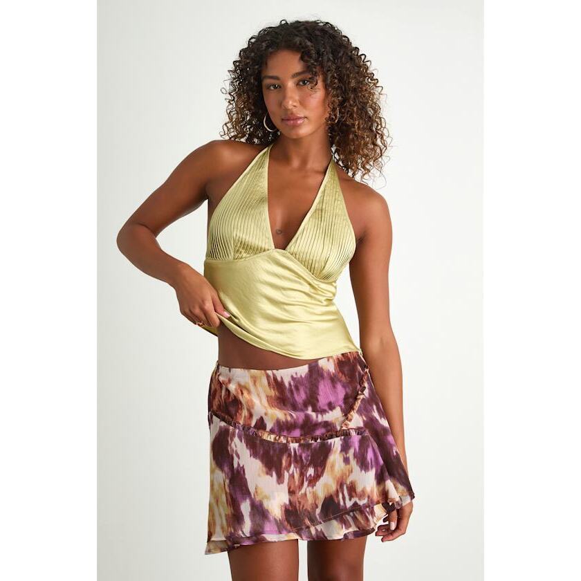 Lulus Nakoa Purple Multi Abstract Ruffled Mini Skirt - Size Xl